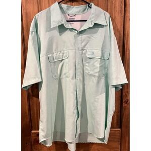 IZOD Saltwater Button Up Shirt‎ Mens Size 2XL Green Short Sleeve Vented Fishing